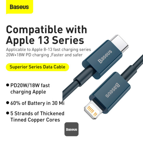Baseus Superior Series USB to Lightning-Fast Charging Cable Data Transfer 2.4A for iPhone 13 12 11 P
