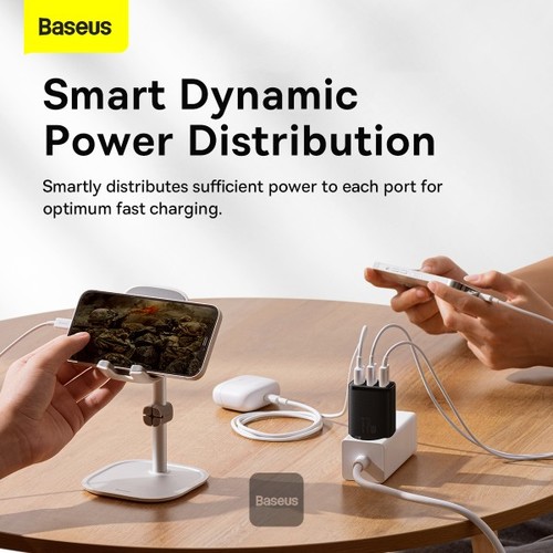 شاحن حائط Baseus USB-A، محول شاحن USB 3 منافذ بقدرة 17 وات، قابس الاتحاد الأوروبي - شحن ذكي وآمن ومد