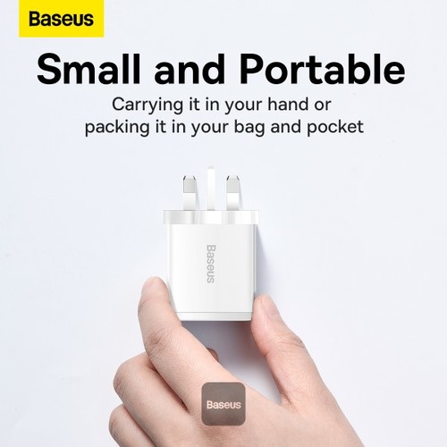 BASEUS Compact Quick Charger 2U+C Three Ports 30W Travel Power Adapter UK Plug
