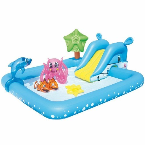 Bestway 94 x 81 x 34-inch Fantastic Aquarium Play Pool 53052! - FEATURES: Includes 1 dolphin; 2 clown fish; and a ring toss octopus game. Removable slide with tie ropes and built-in grommets. Water sprayer attaches to a garden hose. Repair patch. 9.6 gauge (0.24mm) thick vinyl. Water capacity:Â 81 gallons (308 litres) at 75% full. Weight:4.4kg.

- Bestway
- Inflatables
- Inflate
- Your
- Fun

L 15.83 x W 15.67 x H 3.78 inches installation included