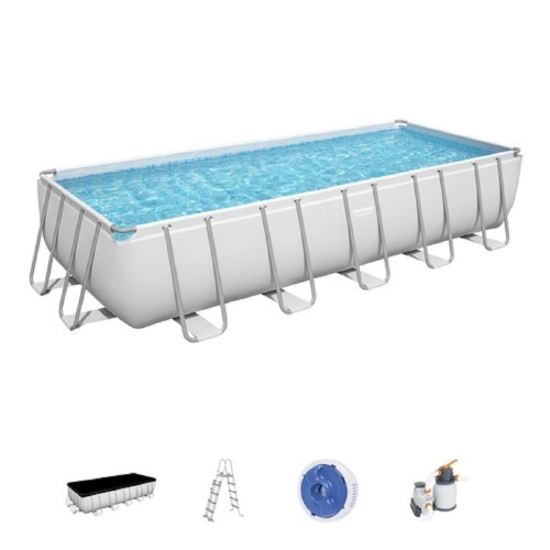 ! Bestway 5612B Power Steel Rectangular Above Ground Pool 640x274x132cm - Dimensions: 640x274x132cm (length, width, height)
Bestway freestanding rectangular above ground pool Power Steel line
Capacity of 19.281 liters of water
PVC liner with TriTech technology (three extra resistant layers), mosaic pattern
Steel parts with Seal & Lock System anti-rust treatment
Draining drain plug
Sand filter pump for water filtering (58497)
Safety ladder (58332)
Chemconnect Diffuser (58501)
Cover (258007000211)
Assembly in 30 minutes without the use of tools
For optimal use and duration of the pool it is advisable to follow the instructions given in the manual installation included