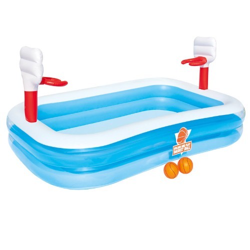 BESTWAY BASKETBALL 8FT INFLATABLE PLAY POOL – BW54122 {2.54 m x 1.68 m x 1.02 m}! - The Splash and Play Basketball Play Pool comes with 2x inflatable basketball hoops, complete with backboards and 2x balls. Inflated pool size 2.54m x 1.68m x 1.02m with a water capacity of (75%) 636L and extra wide 2 equal ring sidewall, design with a durable I-beam construction. Adult supervision required when children are in and around pools and water. For ages 3+. installation included