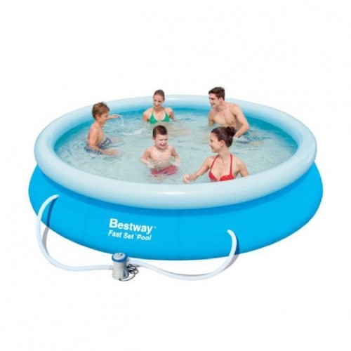 إنت شاري - بيست واي مسبح حجم ٣٦٦ سم * ٧٦ سم  مع فلتر - Bestway Fast Set Pool 3.66m x 76cm ، طقم مع مضخة - أزرق. نوع المسبح: مسبح قابل للنفخ ، الشكل: دائري ، السعة: 5377 لتر. سعة الترشيح: 1200 لتر / ساعة ، جهد المضخة: 220 - 240 فولت ، قطر الخرطوم: 3.2 سم. الارتفاع: 760 ملم قطر: 3.66 متر شامل التركيب