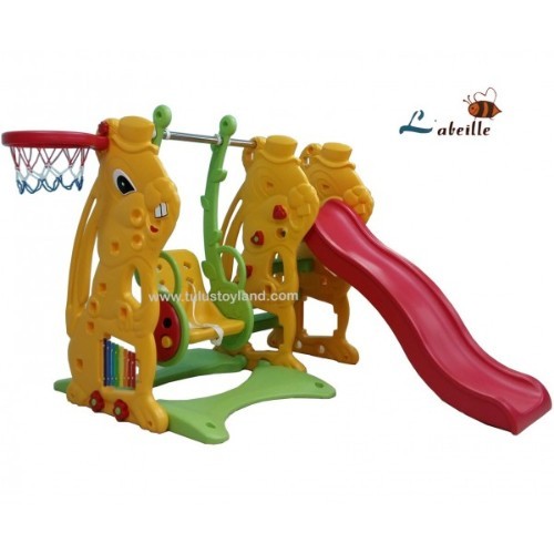 Labeille – Bunny Slide Swing & Grow Activity! - Labeille – Bunny Slide Swing & Grow Activity KC1008

Friendly Bunny slide and swing, sturdy and non-toxic material comes with a special design, non-slip step, wider and wavy slide for more secure playtime.

This set is also including junior basketball and xylophone . Swing comes with cute ladybug design, and safety belt.

Labeille Bunny Slide Swing & Grow Activity KC1008 is the fabulous play set to complete your children happy playtime

Features:

Made of non-toxic plastic material
Sliding can be adjusted to 2 heights
Ladybug swing can be adjusted to 2 heights
4 non slip stairs
135.5 cm long wivy sliding
Easy to remove, easy to install and easy to clean
Equipped with a 25cm diameter basketball hoop
Xylophone to play more fun
Activity set for climbing, sliding, swing, sport and play instrumen
Develop motor coordination and motor skills
Cute plastic bolts in the shape of flowers and hearts
Max weight for slide: 50kg
Max weight for swing: 30kg
 Accessories include: Ball, air pump & xylophone stick




Product Dimensions: L160 x W170 x H117 cm

Kid ages: 1.5 years and up installation included