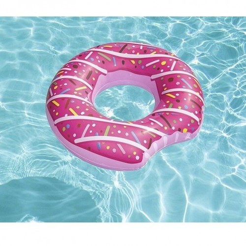 Bestway Donut Ring 107 cm – Pink – 36118! - Bestway Inflatable Donut Lounger Tube Float Pool Toy 107x42cm – 2 Designs Donut Pool Float inflates to 42″ wide. High quality durable vinyl: scratch and tear resistant. Use it in the pool, lake or beach. Easy to inflate and deflate. Take it with you on vacations and traveling. Fun, bright, special design that people can lounge on and relaxxin style. Awesome bite mark design that will most definitely catch people’s attention. Repair patch included.