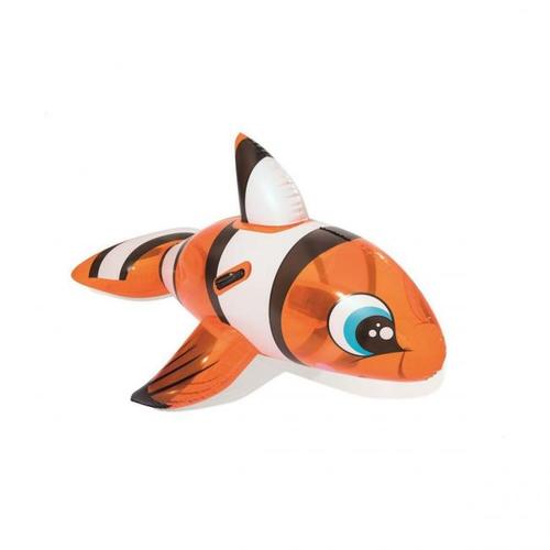 Bestway Inflatable Clown Fish Pool Float Ride On 62x37 Inch 41088! - Bestway Clown Fish Ride-On; The Bestway Clown Fish Inflatable Ride On, with its smiling fishy features, is the ideal accompaniment to splashing about in the pool on a hot Summer's day. Features heavy duty handles to make staying on the inflatable clown fish easy, even when slippery from pool water. Made from durable vinyl and comes with a repair patch in the unlikely event of a puncture. Adult supervision recommended at all times when children are using pools. Product FeaturesInflatable ride-on toy that is perfect for use in a swimming pool Inflatable is made with sturdy pre-tested vinyl and heavy-duty handles for comfort and durability and includes a repair patch in case of an accident Colourful clownfish character design which is perfect for use at pool parties or lounging around in the sunProduct SpecificationsSize : 62in. x 37in. /1.57m x 94cm
Item Weight: 699 g
Product Dimensions: 58.3 x 33.9 x 26.8 inches
Manufacturer recommended age: 3 years and upRecommended Age: Suitable for 3 years & above installation included