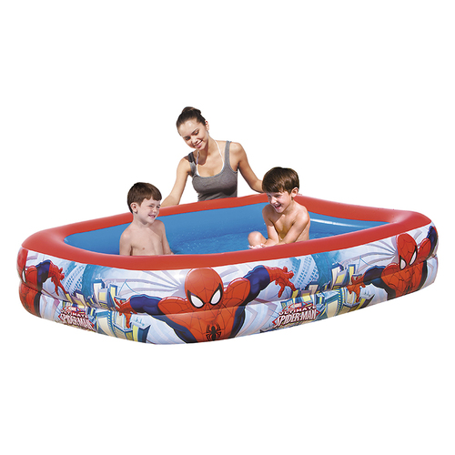 Bestway Spiderman Family Play Pool 201×150×51 - Product FeaturesTwo Interlocking quick release valves Sturdy pre-tested vinyl 2 equal rings Extra wide side walls Heavy-duty repair patch included Releases pool water with the easy-to-use drain valve installation included