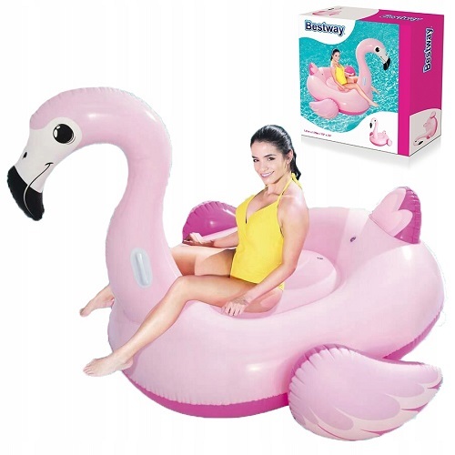 Bestway 41110 - Pretty Pink Supersize Inflatable Flamingo 170 x 158 x 141 cm! - Product Features
 Purple glitter highlights shine under the sun More than 5 feet of surface area for sitting, lounging, laying and riding. Puncture-resistant high gauge vinyl (12.8 ga. - 0.32mm) 3-air chamber design for easy inflation and better balance installation included