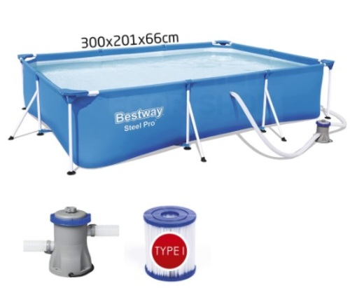 INT SHARY - Steel Pro Pool Rectangular with filter 300 x 201 x 66cm Bestway 56411! - Bestway 300 x 201 x 66cm 56411 Steel Pro Splash Frame Swimming Pool Set with Filter pump
 installation included