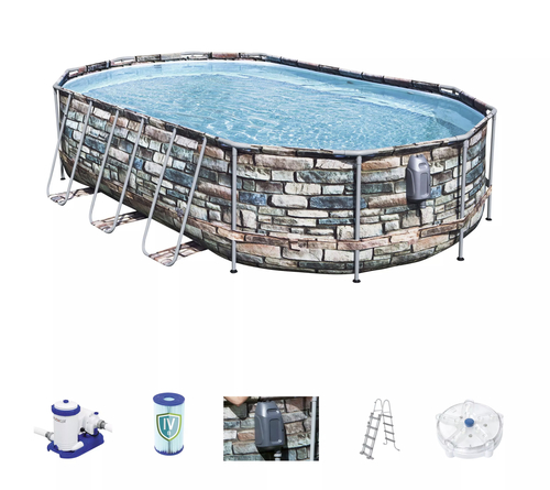 Bestway 56719 Power Steel Jet Series Above Ground Pool Set pool 6.10 m 366cm 122 Cm wthi felltar and - Product DescriptionItem No.56719Water Capacity20241L (5347 gal.)Size6.10 m x 3.66 m x 1.22 m
Shapeoval
Weight102.42kg