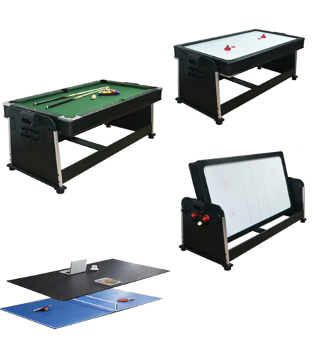 M85202 - 7' Flip Table 4 in 1 Game Table / 220x111.5x81cm / Flip Function: billiard,table tennis,din - 7' Flip Table 4 in 1 Game Table / 220x111.5x81cm / Flip Function: billiard,table tennis,dinner top air hockey / 110-230V Motor/4pcs Key lock system / end leg accessories holder / Adjustable legs / accessories:2 x  57