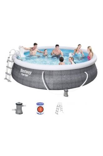 ! Bestway 57372 above ground pool Inflatable pool Round 12362 L Grey ( 457x107cm) wthi felltar and l