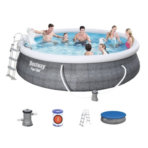 INT SHARY - ! Bestway 57372 above ground pool Inflatable pool Round 12362 L Grey ( 457x107cm) wthi felltar and l - Bestway 57372. Pool type: Inflatable pool, Shape: Round, Capacity: 12362 L. Filtration capacity: 2000 l/h. Height: 1070 mm, Diameter: 4.57 m,