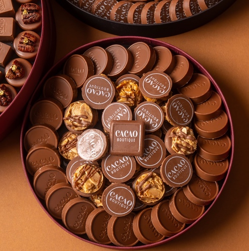 maroon M box - Hazelnut and almond Florentine