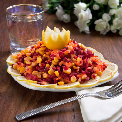 Corn Salad - Corn, Beet, Fresh Carrot with Light Olive Oil and Lemon