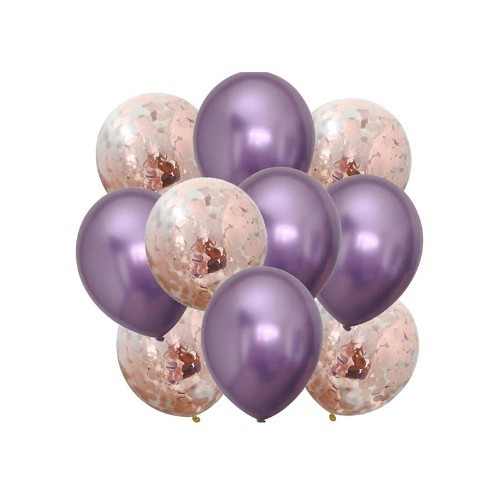 Violet Chrome - 5 transparent balloons with buttons and 5 chrome balloons. You can choose the color by contacting WhatsApp 60674030.