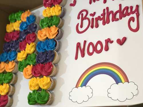 Rainbow Letter - 3 Dozens mini cupcakes Please keep your writing that you want on the board in the box below