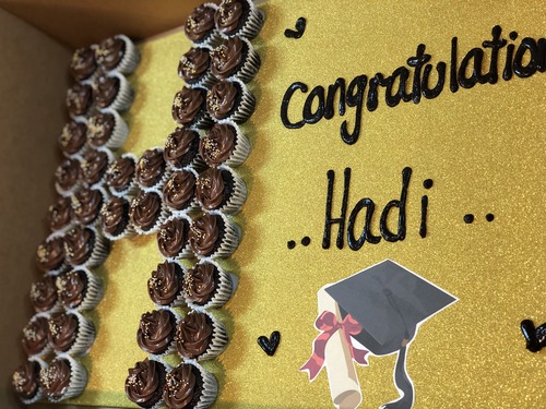 letter Graduation - 3 dozens mini cupcakes Please keep your writing that you want on the board in the box belowall the chocolate flavors with Nuts