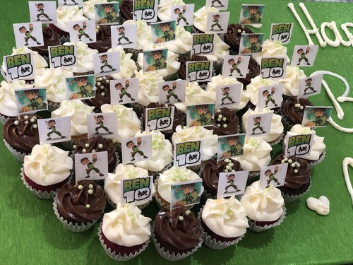 Ben 10 Flags - mini cupcakes  Please keep your writing that you want on the board in the box belowThis Design with Chocolate Flavor and all the chocolate Flavor comes with nuts