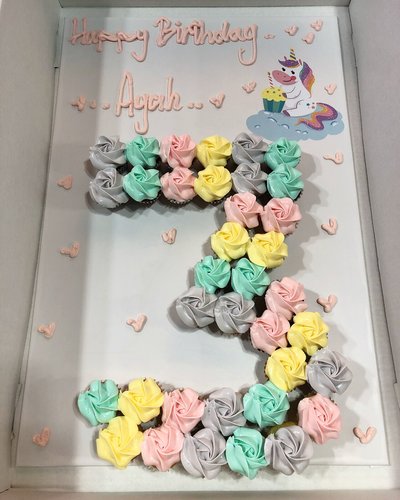 pastel unicorn with cupcake - 3 dozens mini cupcakes Please keep your writing that you want on the board in the box below