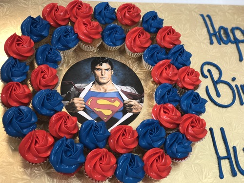 Superman - 3 Dozens mini cupcakes  Please keep your writing that you want on the board in the box below