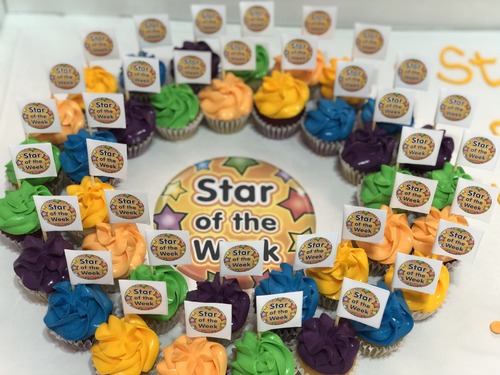 Star of the week flags - 3 Dozens mini cupcakes Please keep your writing that you want on the board in the box below