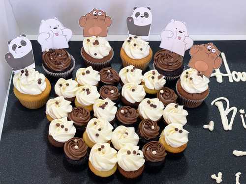 We Bare Bears - big cupcakes + mini cupcakes Please keep your writing that you want on the board in the box belowThis Design with Chocolate Flavor and all the chocolate Flavor comes with nuts