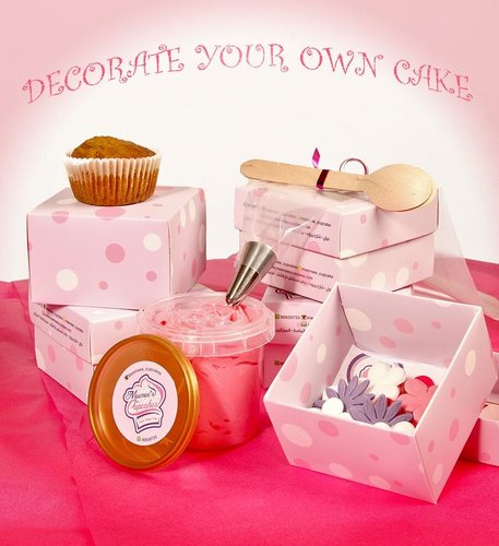 Make your Own cupcakes - The Box include 4 Big cupcakes  Frosting , decorating tip & bag sugar paste shapes Gloves, Aprons, hairnet,  spoons , wipes