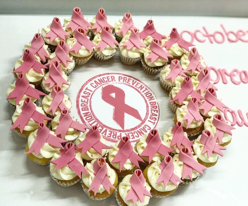 Breast cancer - 3 Dozens mini cupcakes Please keep your writing that you want on the board in the box below