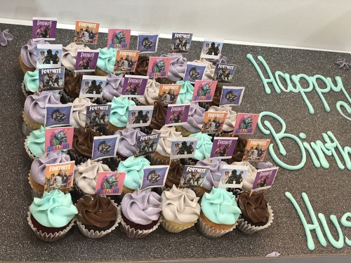 Fortnite Flags - mini cupcakes Please keep your writing that you want on the board in the box belowThis Design with Chocolate Flavor and all the chocolate Flavor comes with nuts