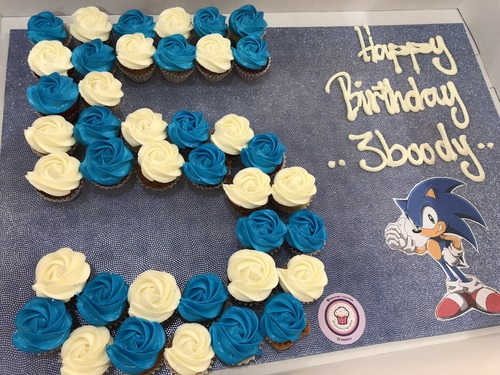 Sonic number - 3 Dozens mini cupcakes Please keep your writing that you want on the board in the box below