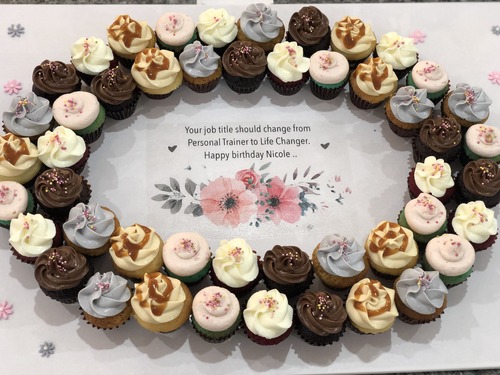 4 Dozens flowers picture - 4 Dozens mini cupcakes Please keep your writing that you want on the board in the box belowThis Design with Chocolate Flavor and all the chocolate Flavor comes with nuts