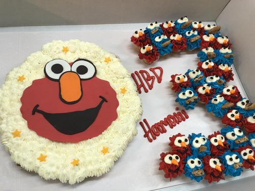 Elmo + number - 5 Dozens mini cupcakes Please keep your writing that you want on the board in the box below