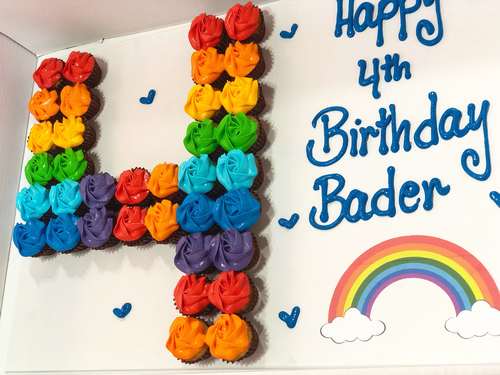 Rainbow number - 3 Dozens mini cupcakes Please keep your writing that you want on the board in the box below