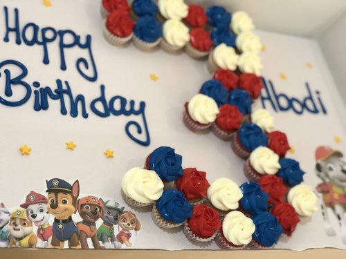 Paw patrol number - 3 Dozens mini cupcakes Please keep your writing that you want on the board in the box below