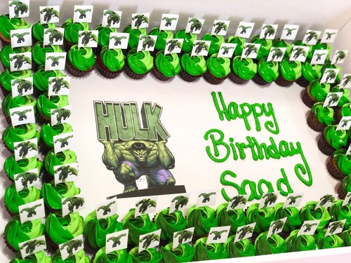 hulk - 6 Dozens mini cupcakes Please keep your writing that you want on the board in the box below