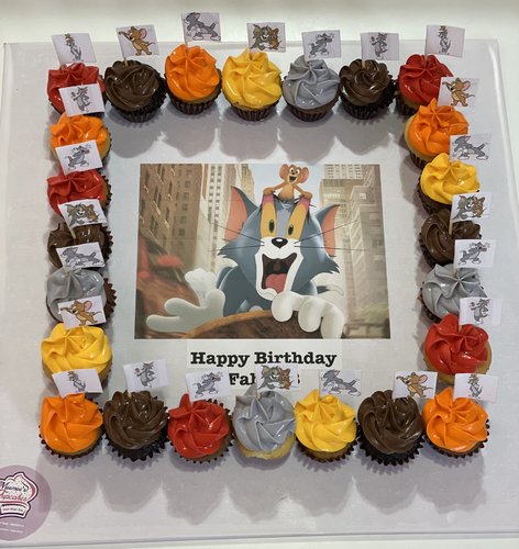 Tom & Jerry - 2 Dozens mini cupcakes Please keep your writing that you want on the board in the box belowThis Design with Chocolate Flavor and all the chocolate Flavor comes with nuts