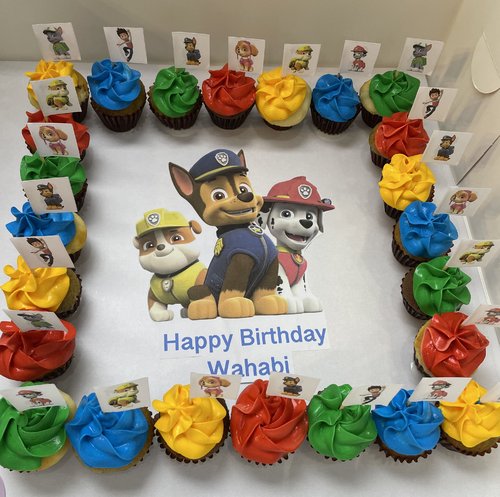 Paw patrol - 2 Dozens mini cupcakes Please keep your writing that you want on the board in the box below