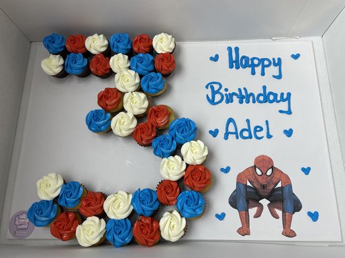 Spiderman number - 3 Dozens mini cupcakes Please keep your writing that you want on the board in the box below