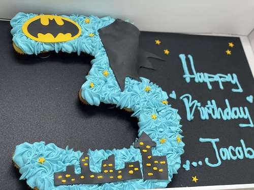 batman number - 3 Dozens mini cupcakes Please keep your writing that you want on the board in the box below