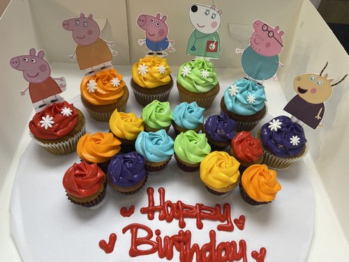 peppa pig & friends - big cupcakes + mini cupcakes Please keep your writing that you want on the board in the box below