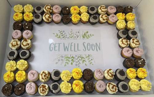 Get well soon - 6 Dozens mini cupcakes Please keep your writing that you want on the board in the box below