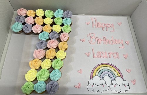 pastel rainbow number - 3 Dozens mini cupcakes Please keep your writing that you want on the board in the box below