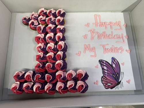 butterfly number - 3 Dozens mini cupcakes  Please keep your writing that you want on the board in the box below