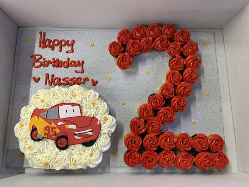 cars Mcqueen + number - 5 Dozens mini cupcakes Please keep your writing that you want on the board in the box below