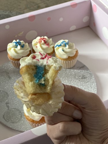 minimum gender reveal - 10 mini cupcakes Please keep your writing that you want on the board in the box below