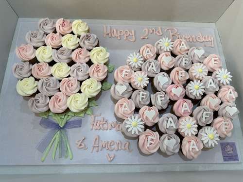 pastel flower & letters - 5 Dozens mini cupcakes Please keep your writing that you want on the board in the box below