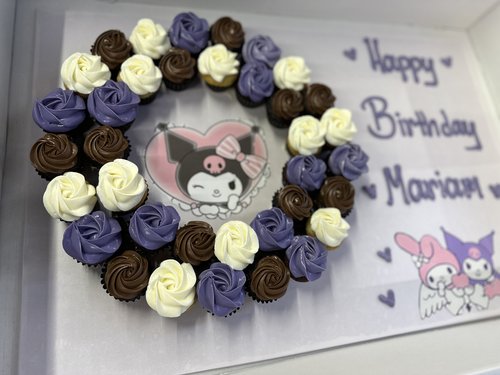 Kuromi - 3 Dozens mini cupcakes Please keep your writing that you want on the board in the box belowThis Design with Chocolate Flavor and all the chocolate Flavor comes with nuts