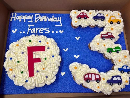 cars number + letter - 5 Dozens mini cupcakes Please keep your writing that you want on the board in the box below