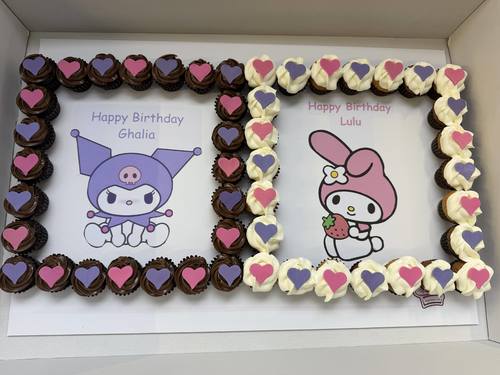 kuromi + my melody - 4 Dozens mini cupcakes Please keep your writing that you want on the board in the box below